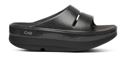 Women's OOmega OOahh Stacked Sandal - Black Sparkle lateral view
