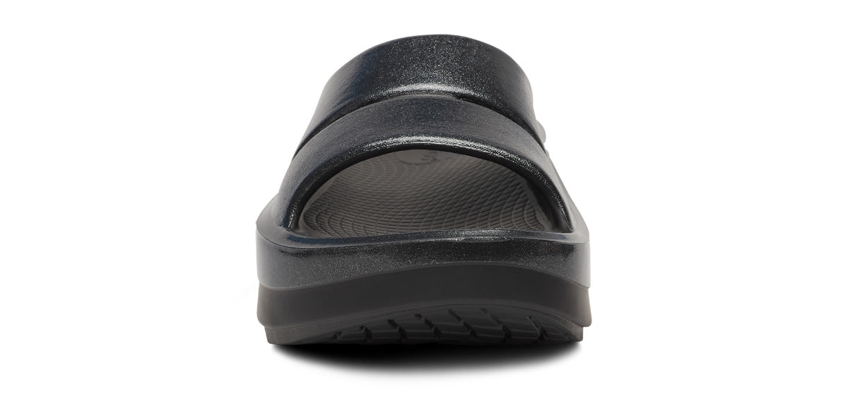 Women's OOmega OOahh Stacked Sandal - Black Sparkle front view