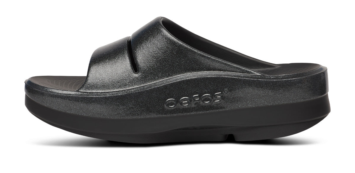 Women's OOmega OOahh Stacked Sandal - Black Sparkle medial view