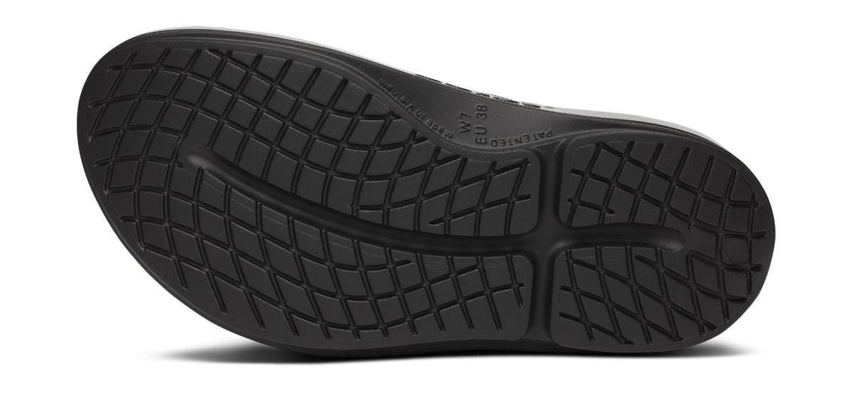 Women's OOmega OOahh Stacked Sandal - Black Sparkle bottom view