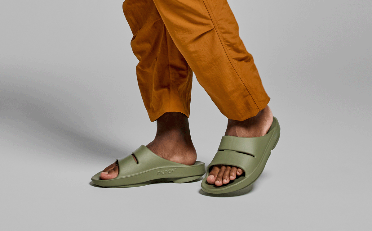 Men's OOahh Slide Sandal - Foliage model standing in studio | lifestyle