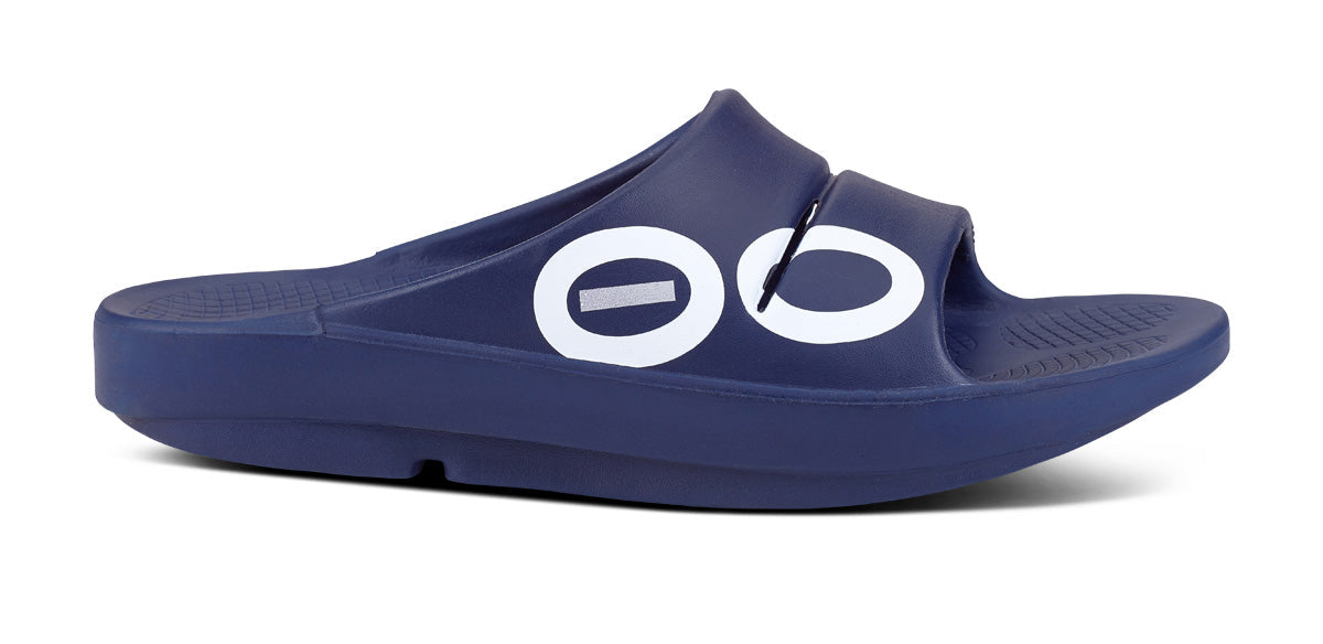 Women's OOahh Sport Slide Sandal - Navy White lateral view