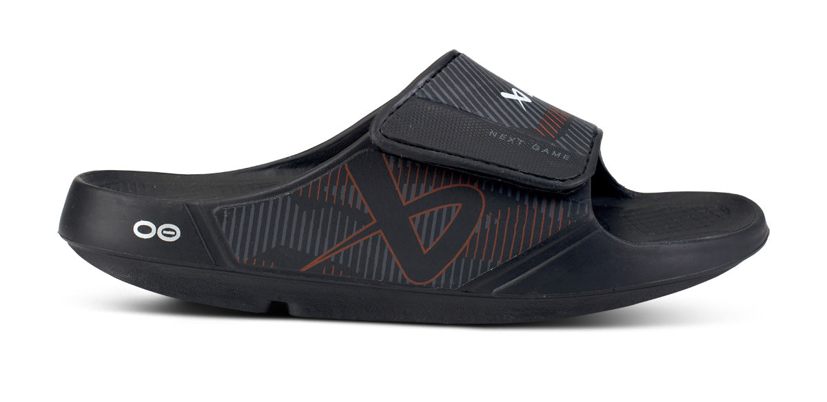 BAUER/OOFOS Women's OOahh Sport Flex Sandal – Black lateral view